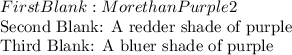 First Blank: More than Purple 2&#10;&#10;Second Blank: A redder shade of purple&#10;&#10;Third Blank: A bluer shade of purple