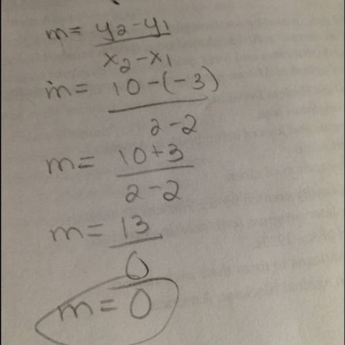 Write the equation of the line containing the points (2, -3) and (2, 10). write your equation in slo