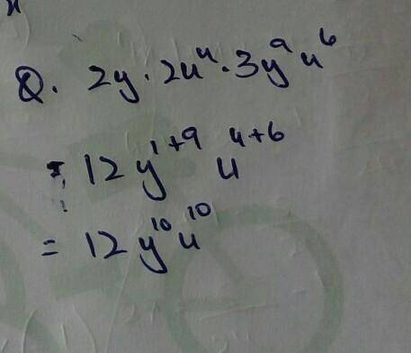 Multiply
2y-2u9•3y9•u6
Simplify your answer as much as possible.