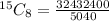 ^{15}C_8 = \frac{32432400}{5040}