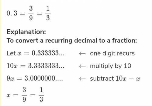 How can you represent the repeating decimal 0.3 (0.333333) as a fraction?