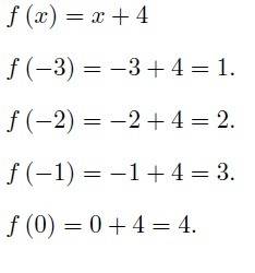 Write a function rule for the table. x ƒ(x) –3 1 –2 2 –1 3 0 4 ƒ(x) = 4x ƒ(x) = x + 4 ƒ(x) = x – 4 ƒ