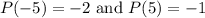 P(-5)=-2\text{ and } P(5)=-1