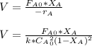 V=\frac{F_A_0*X_A}{-r_A}\\\\V=\frac{F_A_0*X_A}{k*C_A_0^2(1-X_A)^2}