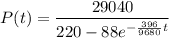 $P(t)= \frac{29040}{220-88e^{-\frac{396}{9680} t}}$