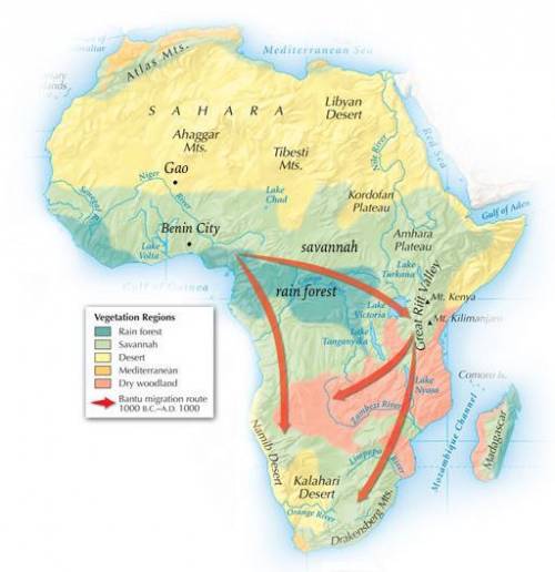 2. label the following on the map:  gao, benin city, niger river, sahara, savanna, and rainforest, o