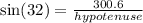 \sin(32)  =  \frac{300.6}{hypotenuse}