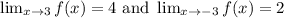 \lim_{x \to3 }f(x)=4\text{ and }  \lim_{x \to-3 } f(x)=2