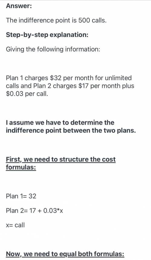 The telephone company offers two billing plans for local calls. Plan 1 charges $32 per month for unl