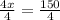 \frac{4x}{4}=\frac{150}{4}