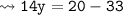 {\tt \leadsto 14y = 20 - 33}