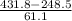 \frac{431.8-248.5}{61.1}