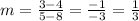 m =  \frac{3 - 4}{5 -  8}  =  \frac{ - 1}{ - 3}  =  \frac{1}{3}  \\