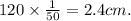 120\times \frac{1}{50}=2.4 cm.