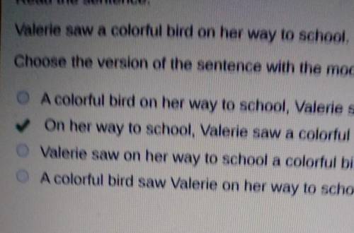 Valerie saw a colorful bird on her way to school.

Choose the version of the sentence with the modif