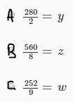 Tyson’s quotient for a division equation is 28. which equation could tyson have solved?