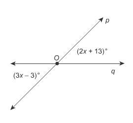 The lines p and q intersect at point o. what is the value of x?  x =