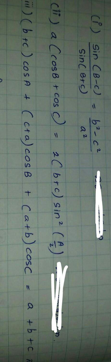 For any triangle abc note down the sine and cos theorems ( sina/a= sinb/b prove that ,