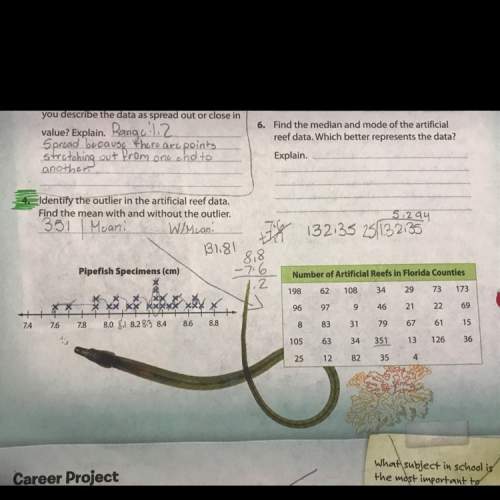 Identify the outlier in the artificial reef data. find the mean with and without the outlier. (it's