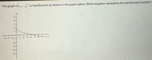 The graph of y= sqrt of x is transformed as shown in the graph below. which equation represents the