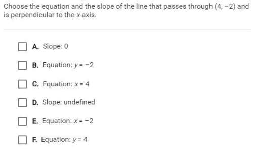 Choose the equation and the slope of the line that passes through (4,-2) and is perpendicular to the