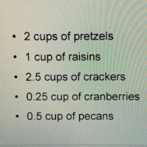 Lily is making a snack mix for her class.  the recipe shows the amount of each ingredient need