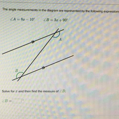 The angle measurements in the diagram are represented by the following expressions  a=8x-10 b=