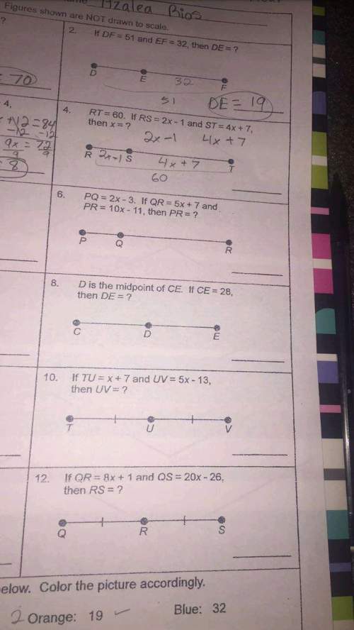 Dis the midpoint of ce. if ce=28 then de=