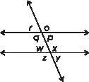 If ∠o = 125°, what does ∠z equal in this figure?  a. 125°  b. 35°  c. 180°