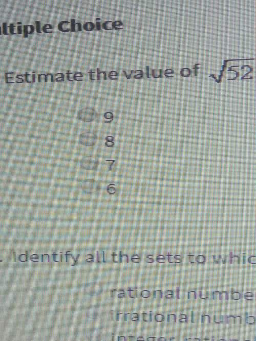 Estimate the value of √52 to the nearest whole