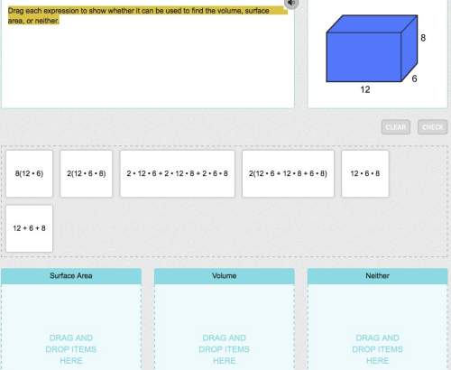 Drag each expression to show whether it can be used to find the volume, surface area, or neither.