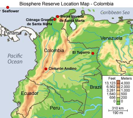 According to the following map of the biosphere reserves in colombia, what can you say about the loc