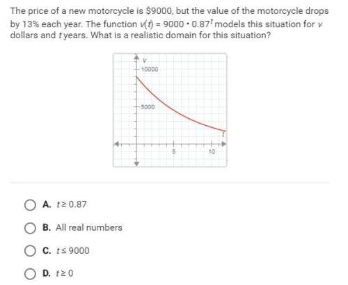 The price of a new motorcycle is $9000 , but the value of the motorcycle drops by 13% each year.