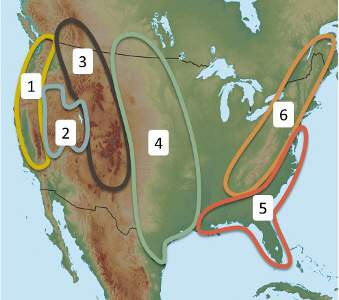 The region labeled with the number 4 on the map is known as the  a. great basin b.