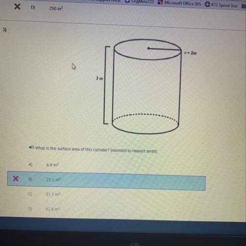 What is the surface area of this cylinder (round to the nearest tenth) 6.4 m2 25.1 m2 37.7 m2 62.8 m