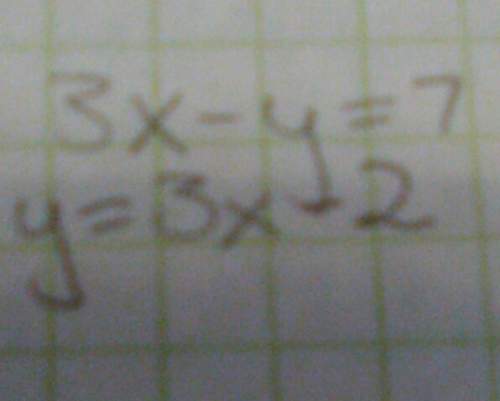 Use a system of equations to solve 3x-y=7, y=3x-2