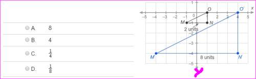 Triangle mno is similar to triangle mꞌnꞌoꞌ. segment mn is 2 units and segment mꞌnꞌ is 8 units. which