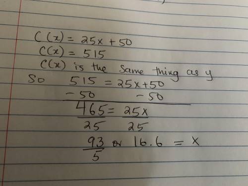 The problem C(x)=25x+50 represents the labor coat in dollars for quick cedar to build a deck where x