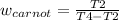 w_{carnot} = \frac{T2}{T4 - T2}