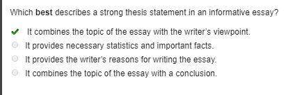 The thesis statement of a strong compare-and-contrast essay should combine

A.two relevant details a