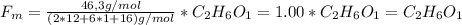 F_{m} = \frac{46,3 g/mol}{(2*12 + 6*1 + 16)g/mol}*C_{2}H_{6}O_{1} = 1.00*C_{2}H_{6}O_{1} = C_{2}H_{6}O_{1}