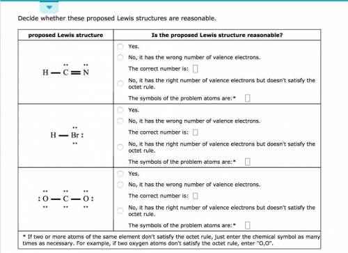 Problem Page Decide whether these proposed Lewis structures are reasonable. proposed Lewis structure