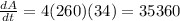 \frac{dA}{dt}=4(260)(34)=35360