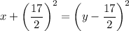 x+\left(\dfrac{17}{2}\right)^2=\left(y-\dfrac{17}{2}\right)^2