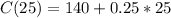 C(25) = 140 + 0.25 * 25