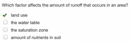 Which factor affects the amount of runoff that occurs in an area?

land use
the water table
the satu