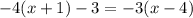 -4(x + 1) - 3 = -3(x - 4)