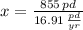 x = \frac{855\,pd}{16.91\,\frac{pd}{yr} }