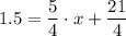 \displaystyle 1.5=\frac{5}{4}\cdot x+\frac{21}{4}