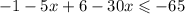 - 1 - 5x + 6 - 30x \leqslant  - 65